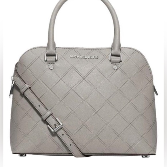 Michael Kors Suri Medium Bucket Bag Crossbody Pearl Grey Saffiano Leather  White